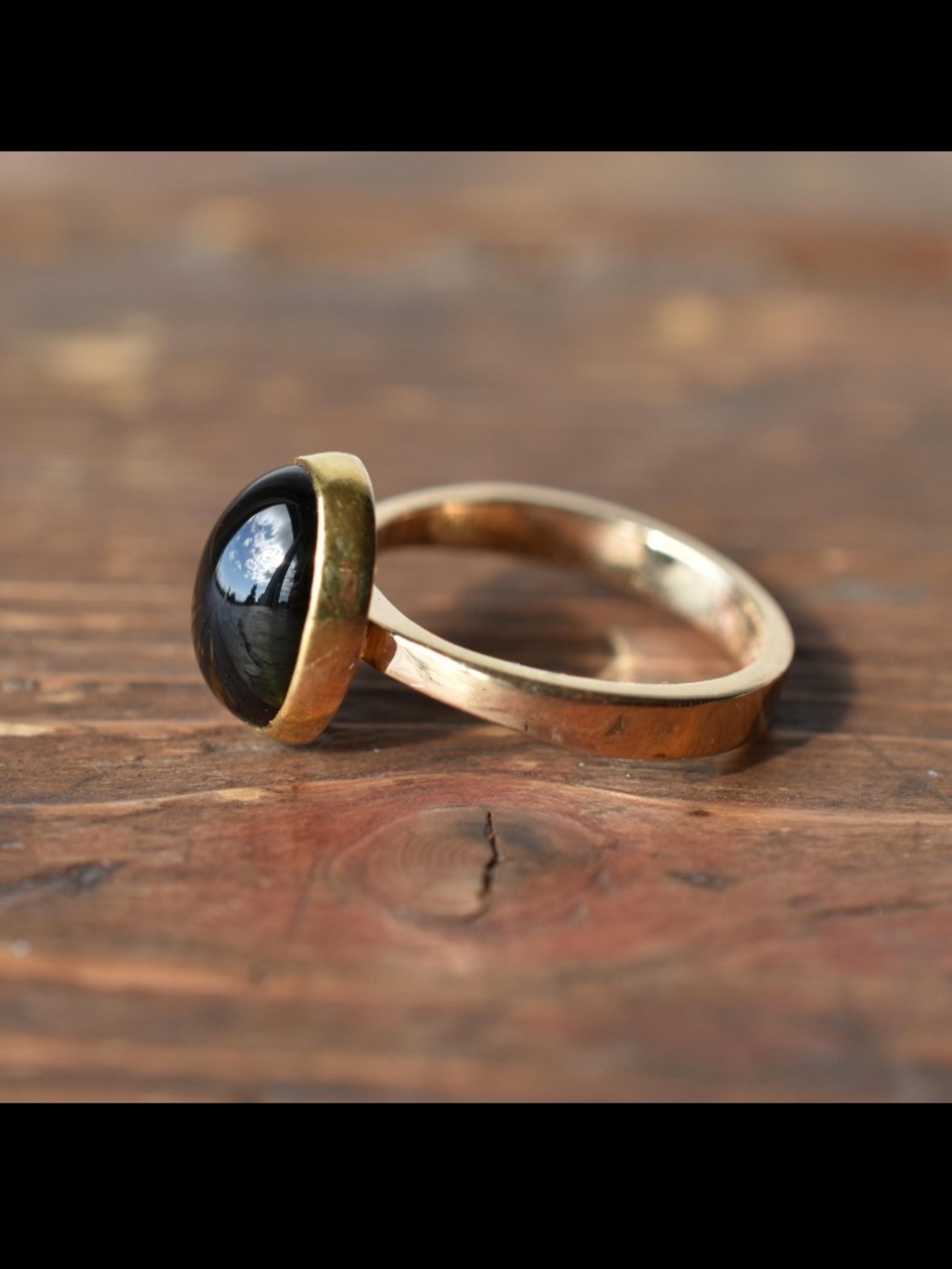 22k Gold Bezel Set Green Tourmaline on a 14k Gold Band Ring Size 5.75 Estate - Picture 5 of 11